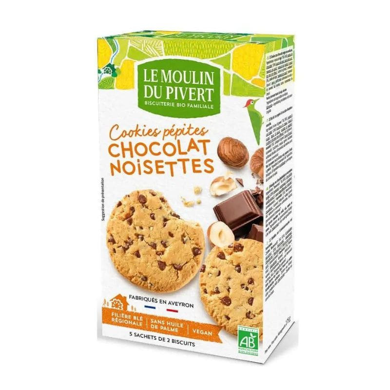 cookies pepites de chocolat noisettes le moulin du pivert 175g.