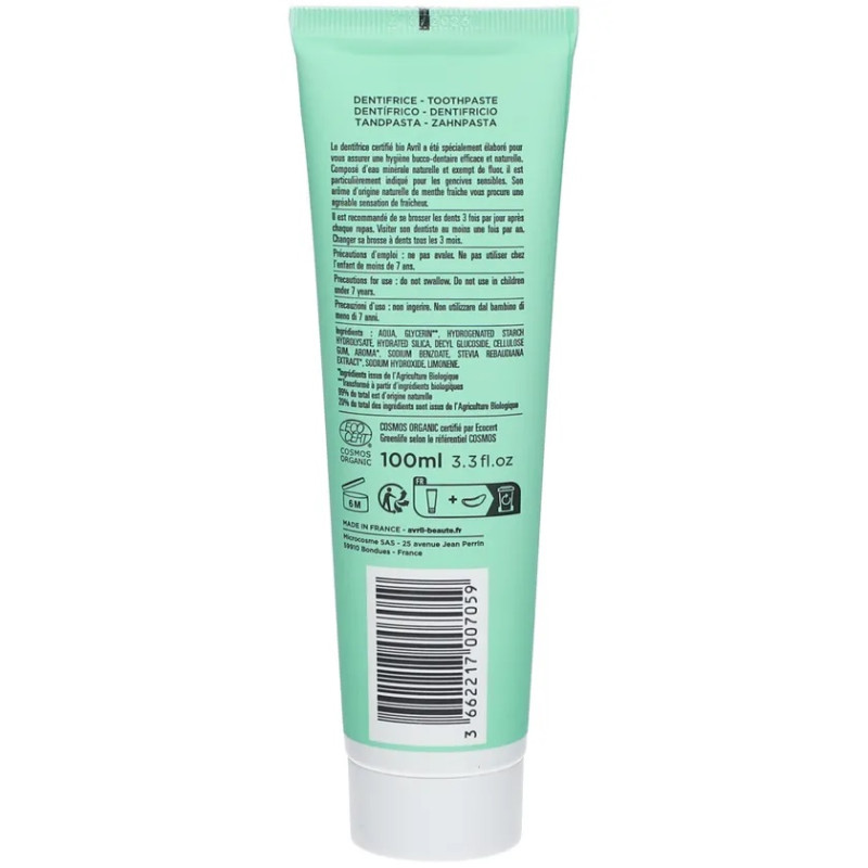 Avril - Dentifrice Bio sans fluor Menthe - back