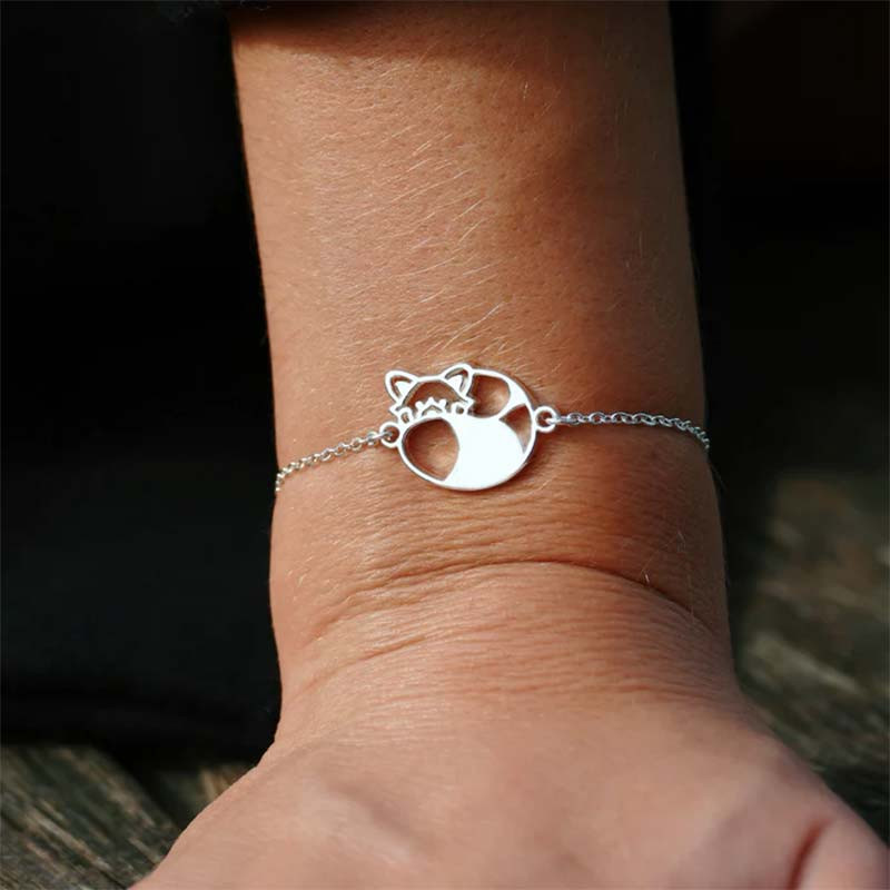bracelet fauna animal totem panda roux argent
