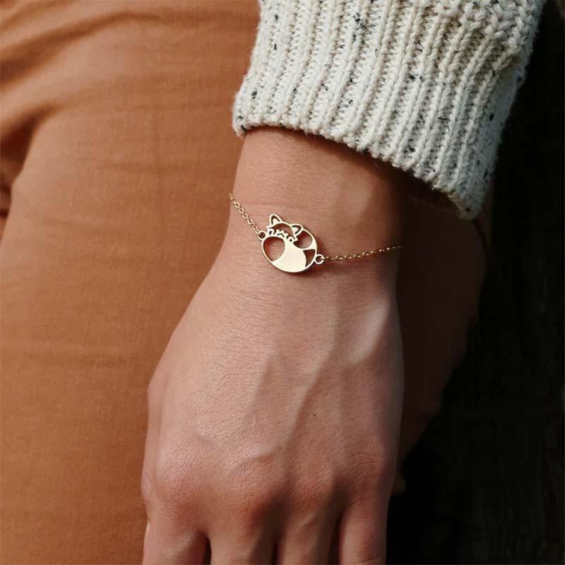 bracelet fauna animal totem panda roux or