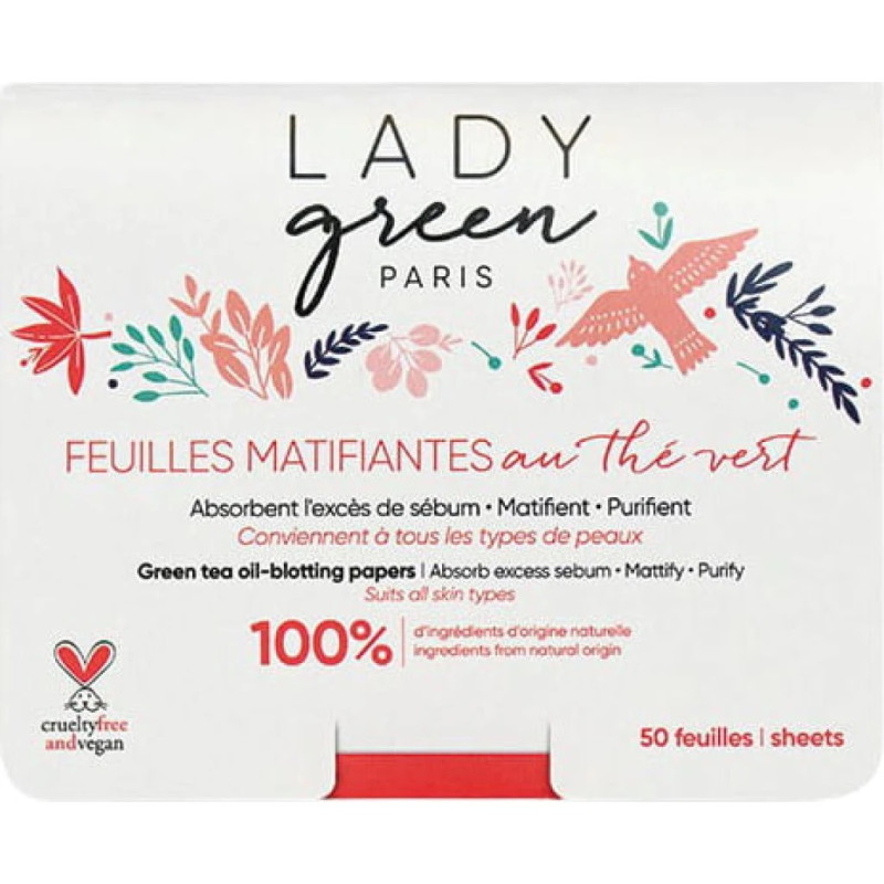 Feuilles Matifiantes au Thé Vert Bio - Lady Green - 50 Feuilles