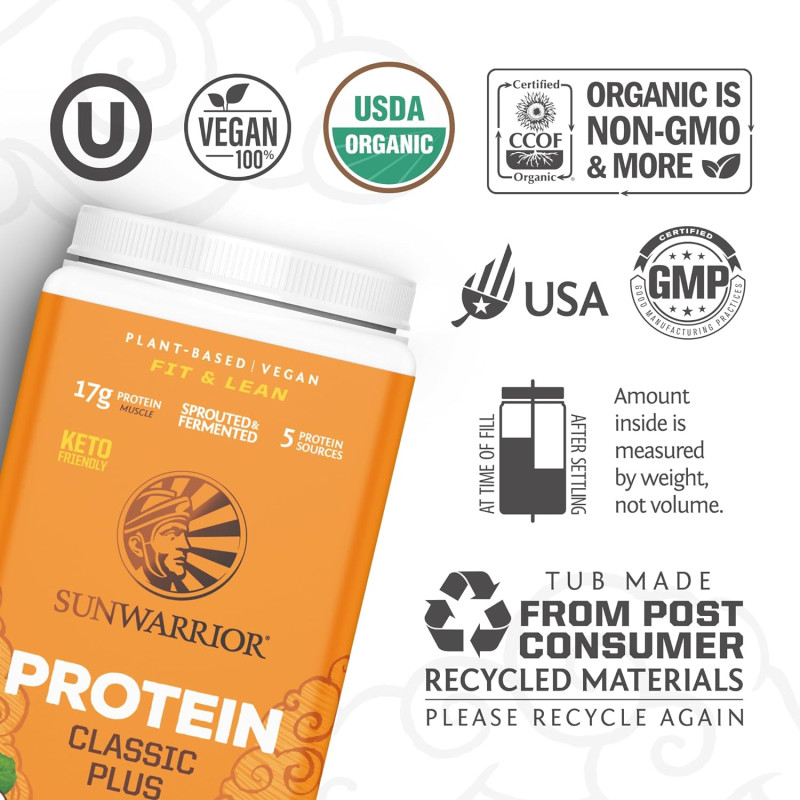 Sunwarrior protein classic plus chocolate certifications