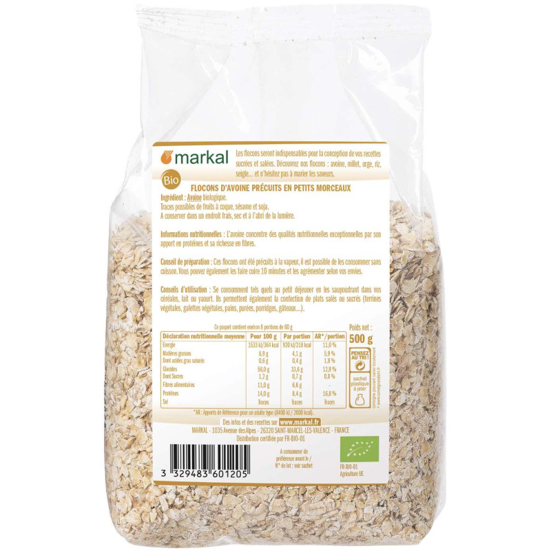 flocons d'avoine petits bio 500g markal back