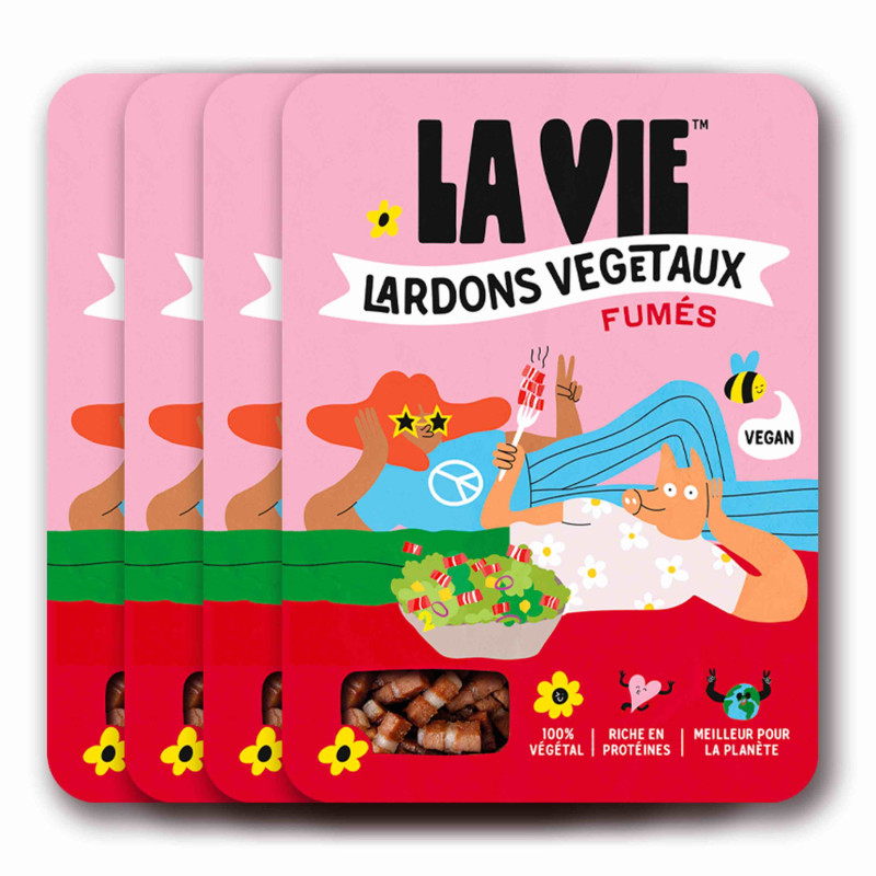 Lot lardons végétaux la vie fumé x4