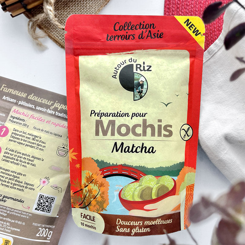 préparation pour mochis matcha autour du riz bio