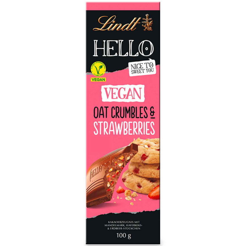 chocolat lindt hello vegan crumble avoine et fraise 100g
