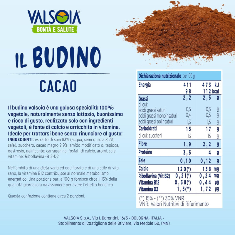 valsoia budino cacao ingredients