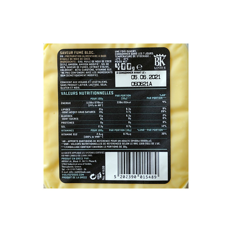violife fumé bloc valeurs nutritionnelles	