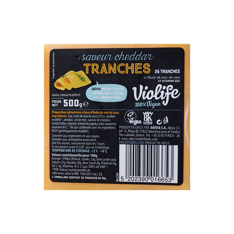 violife cheddar tranches 500g valeurs nutritionnelles	
