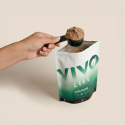 Vegan protein Vivo Life dark chocolate spoon