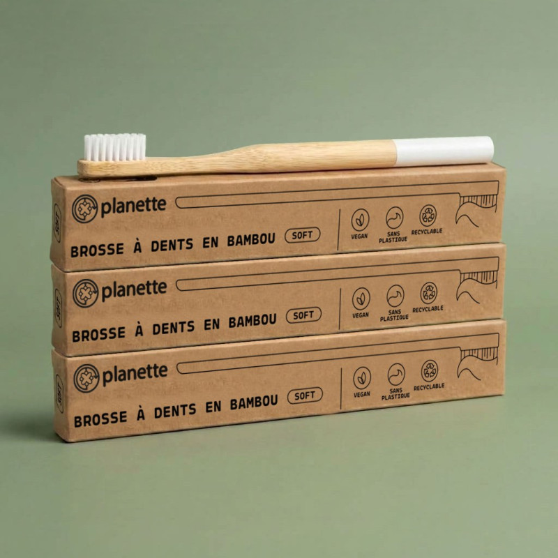 brosse à dent bambou soft white lot x3 planette
