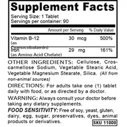 infos nutritionnelles Deva fer chélaté 29mg