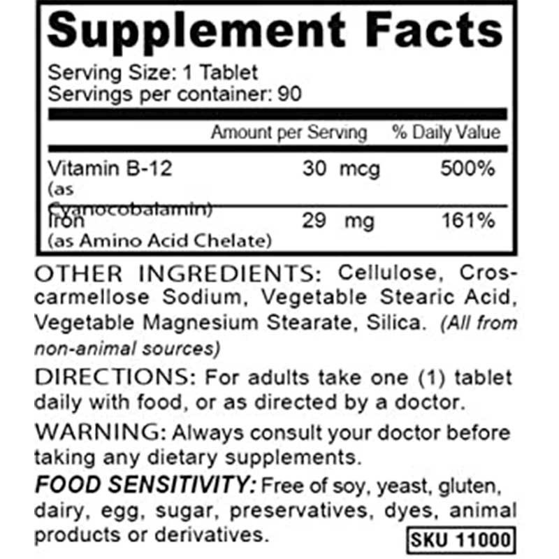 infos nutritionnelles Deva fer chélaté 29mg