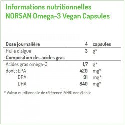 infos nutritionnelles omega 3 vegan capsules Norsan